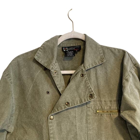 Vintage 90s Army Green Double Breasted Lightweight Skater Cotton Jacket Sz Small - Picture 6 of 16